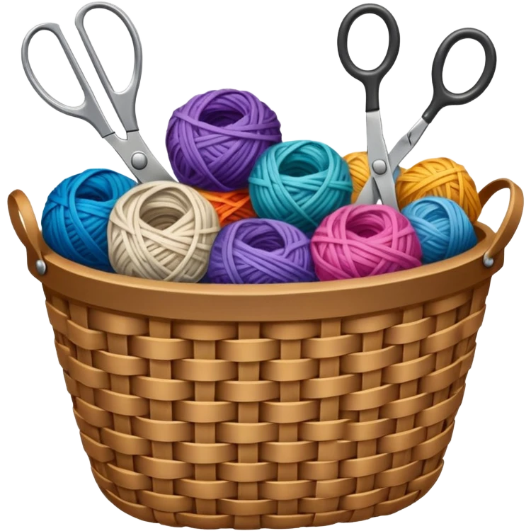 A tidy basket with neatly arranged skeins and scissors. emoji