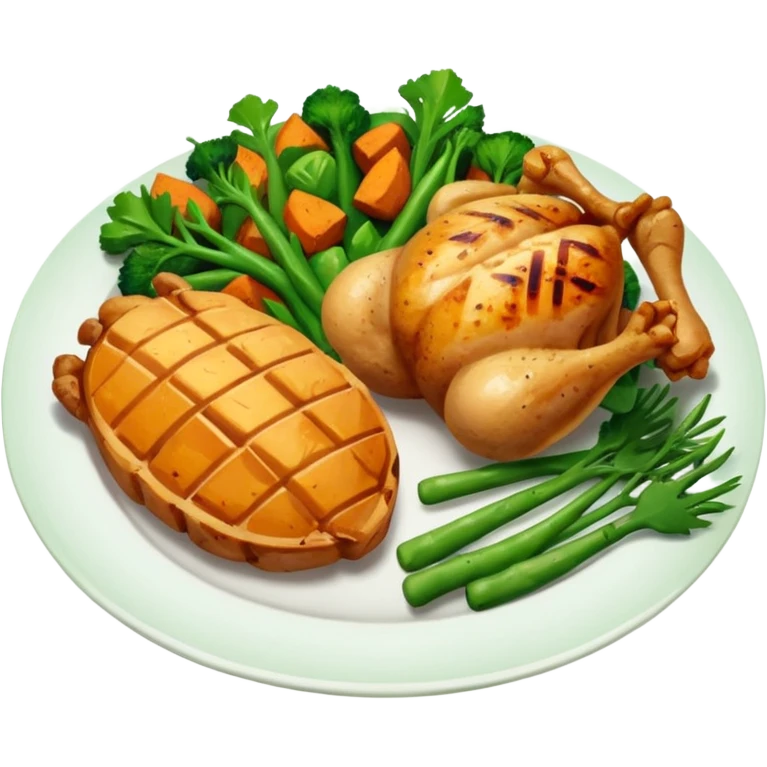 1 protein (chicken, fish)
 + 2 (or more) veggies
 + 1 starch (sweet potato or grain) emoji