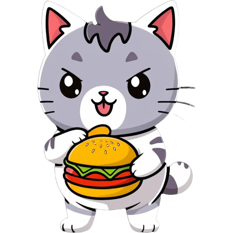 burger cat eating a mango emoji