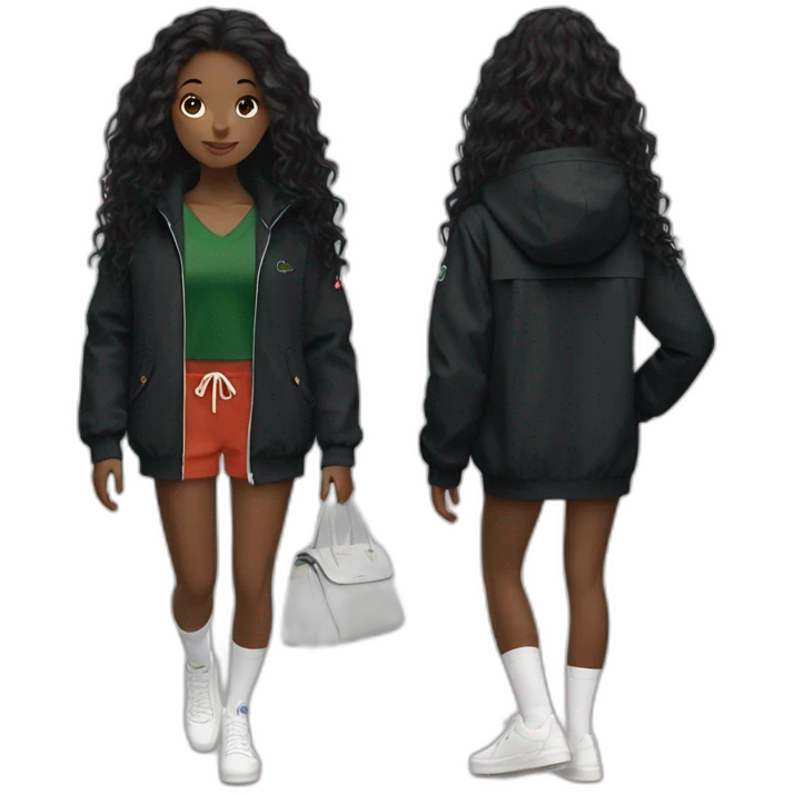 Lacoste bag black girl with long hair with black lacoste windbreaker emoji