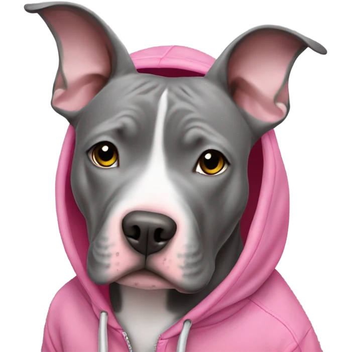 Grey pitbull in pink hoodie  emoji