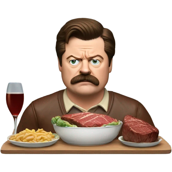 Ron Swanson eating steak watching football emoji