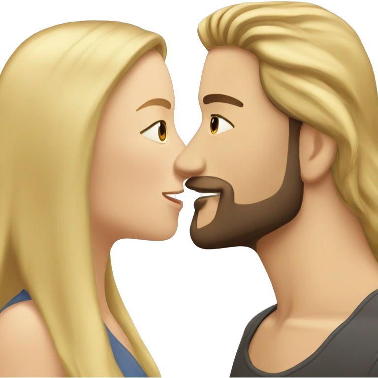 Woman-with-long-blonde -hair-and- brown hair man with beard kissing  emoji