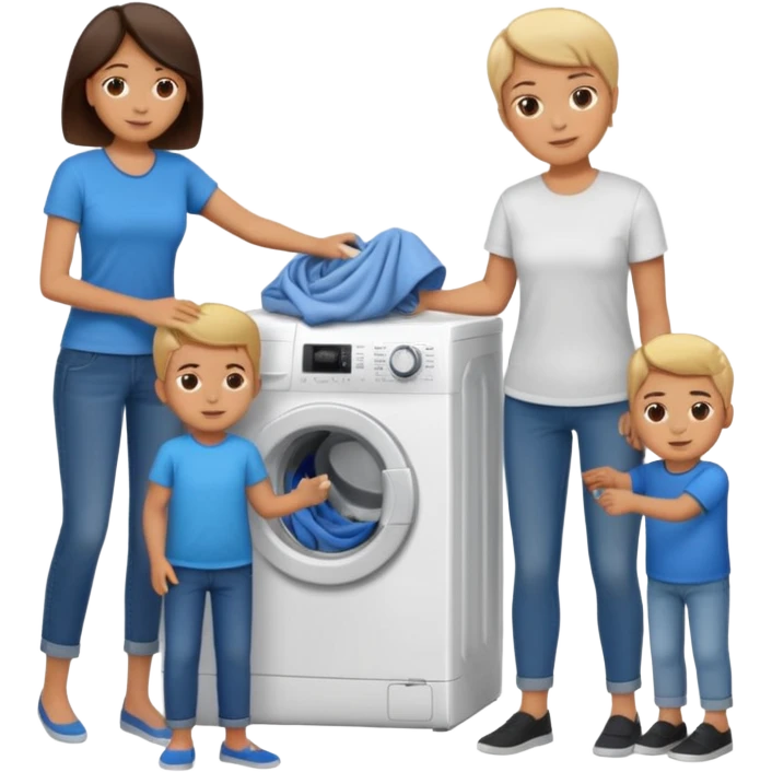 Mother and boy putting clothes in the washing machine emoji