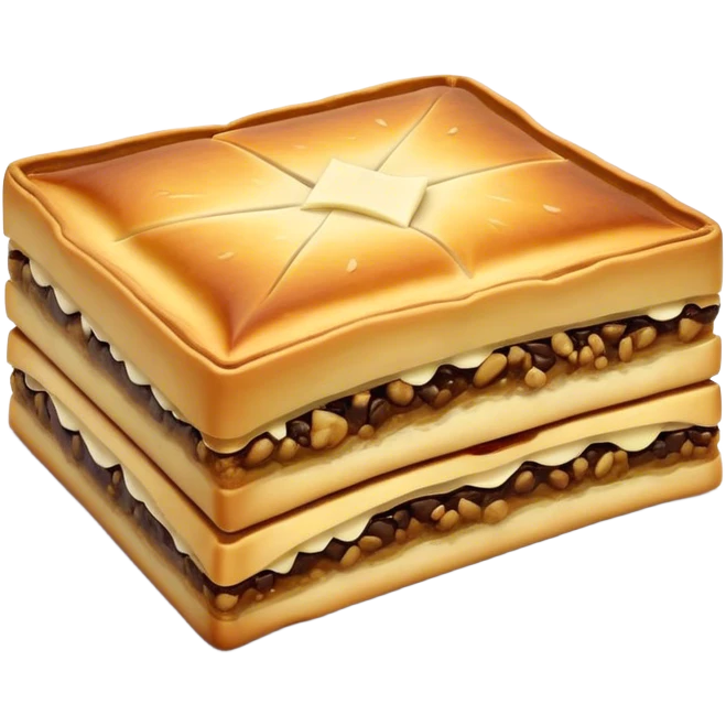 Martabak Cinematic Realistic Martabak Dish Emoji, depicted as a single, square slice of sweet, thick martabak with a rich, indulgent filling, rendered with detailed textures and vibrant, appetizing lighting. emoji