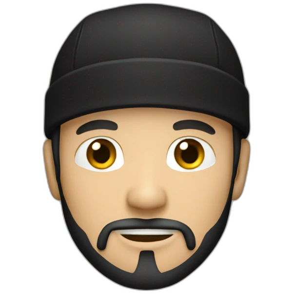 White man with goatee beard, black cap and black hood emoji