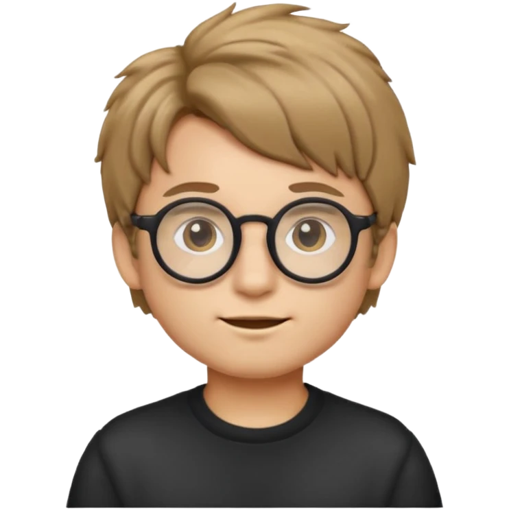 boy emoji, dark blond hair, ear‑length, fluffy and voluminous, wearing round glasses, minimalistic emoji style, cute and colorful emoji