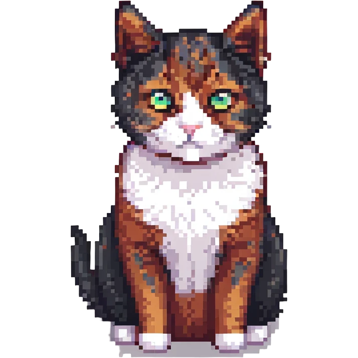 cat with a mix of black and red fur, pixel art style emoji