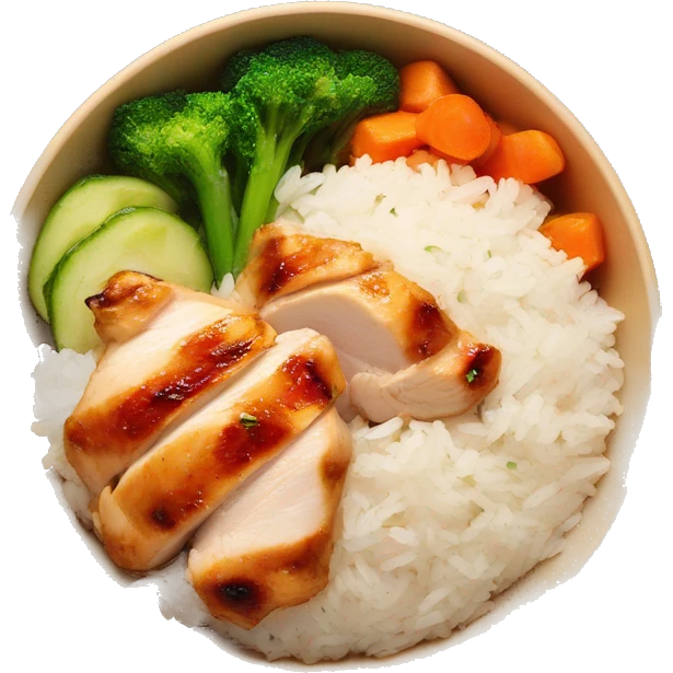 chicken breast and veggies with rice bowl emoji