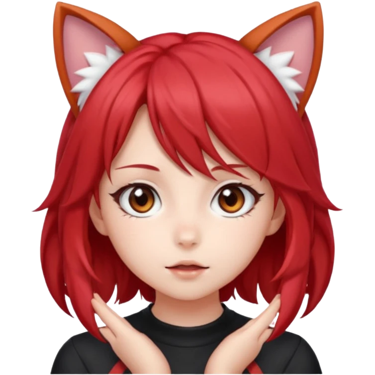 cute anime girl with cat ears, red blowing hair emoji