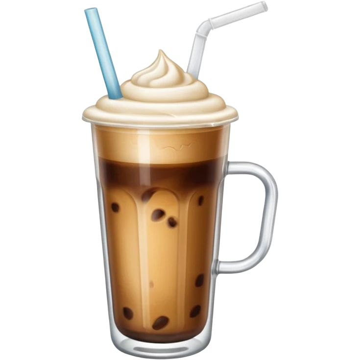 aesthetic iced coffee inside glass cup with glass straw and vanilla foam emoji
