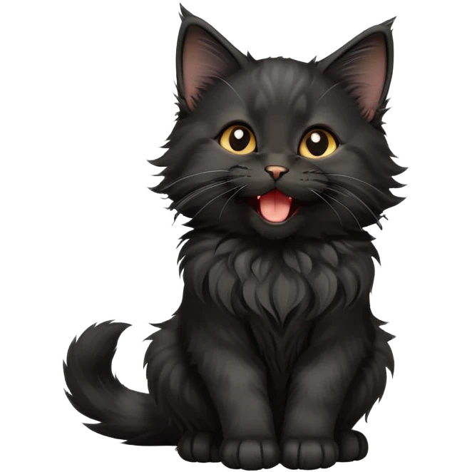 cinematic-yawning black-maine-coon-kitten-portrait-emoji,-head-tilted-playfully-and-inquisitively,-sleek--black-fur,-simplified-yet-adorable-features,-highly-detailed,-glowing-with-a-warm,-friendly-glow  emoji