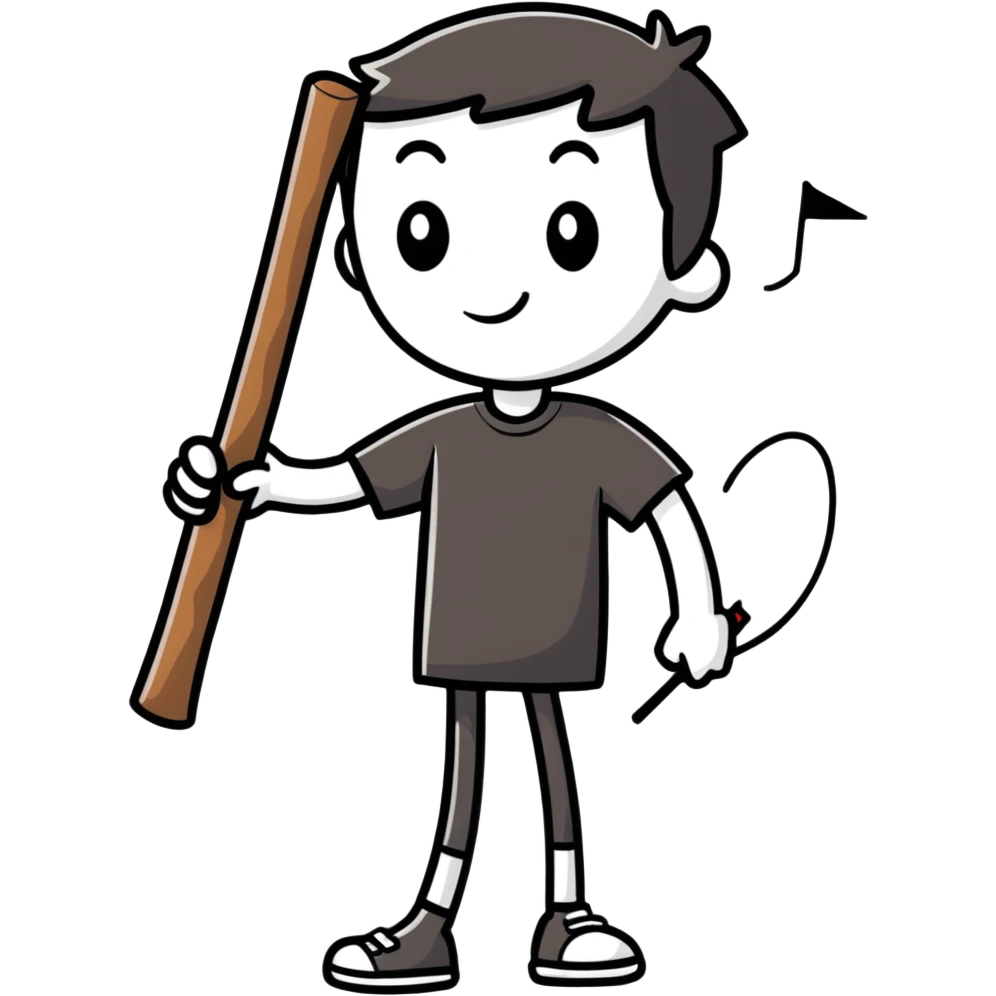 cartoonish sticker of a stick man in a colorful T-shirt, playful pose emoji