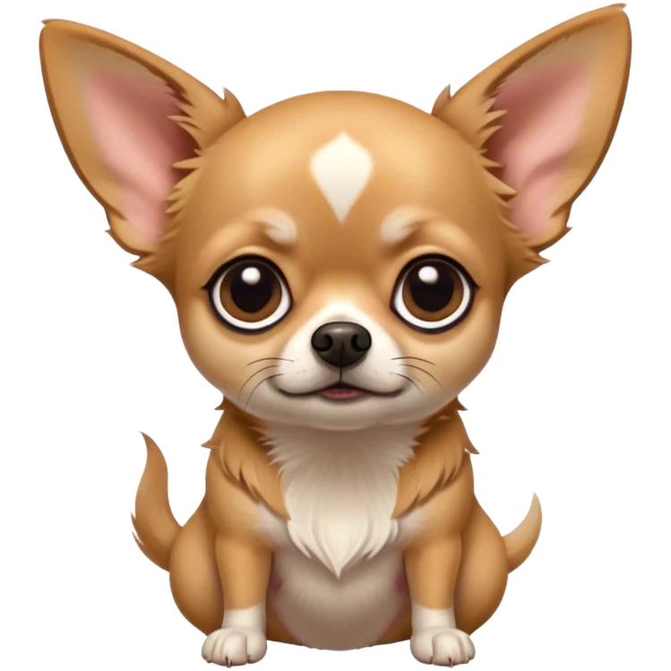 Cinematic Grumpy Fawn Short Haired Chihuahua Portrait Emoji, Head tilted slightly with a deeply unimpressed expression, thick fawn fur with a slight sheen, large, droopy dark eyes narrowed into an unamused glare, ears slightly drooping in exasperation, Simplified yet comically expressive features, highly detailed, glowing with a dry, sarcastic glow, high shine, effortlessly judgmental yet dignified, stylized with a touch of cynicism, bright but brooding, soft glowing outline, capturing the essence of an eternally unimpressed yet endearing pup, so lifelike it feels like it could sigh heavily at you in disdain at any moment! emoji