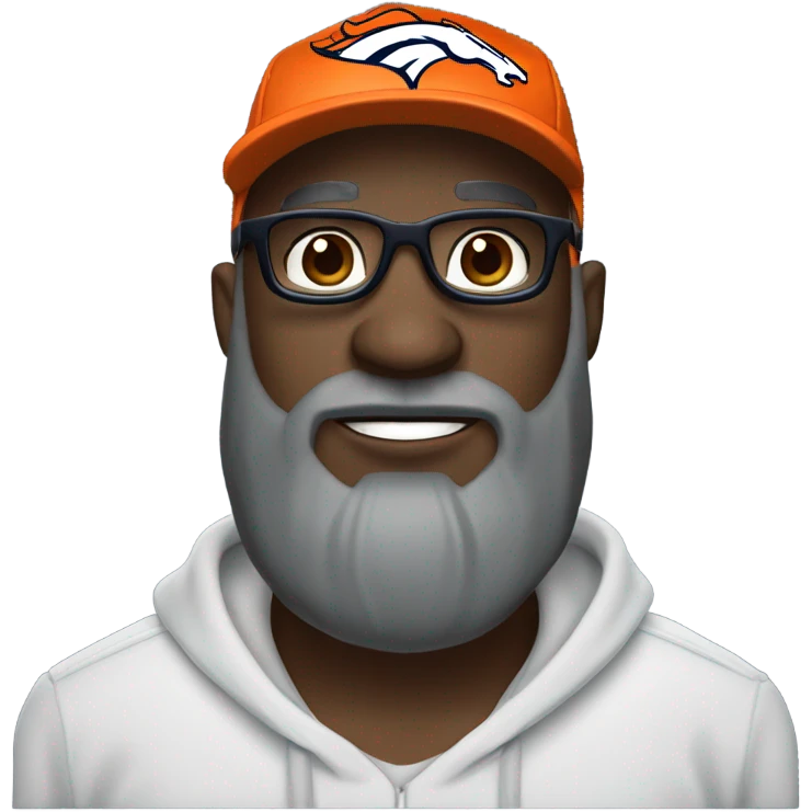 Bald black guy dark grey long beard wearing Denver broncos cap and sunglasses  emoji