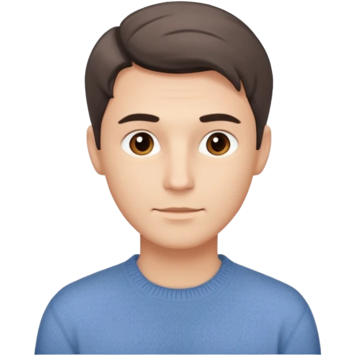 Мужчина с мягкими чертами лица, аккуратная причёска, нейтральная поза, свитер или рубашка спокойного оттенка, образ надёжный и располагающий. emoji