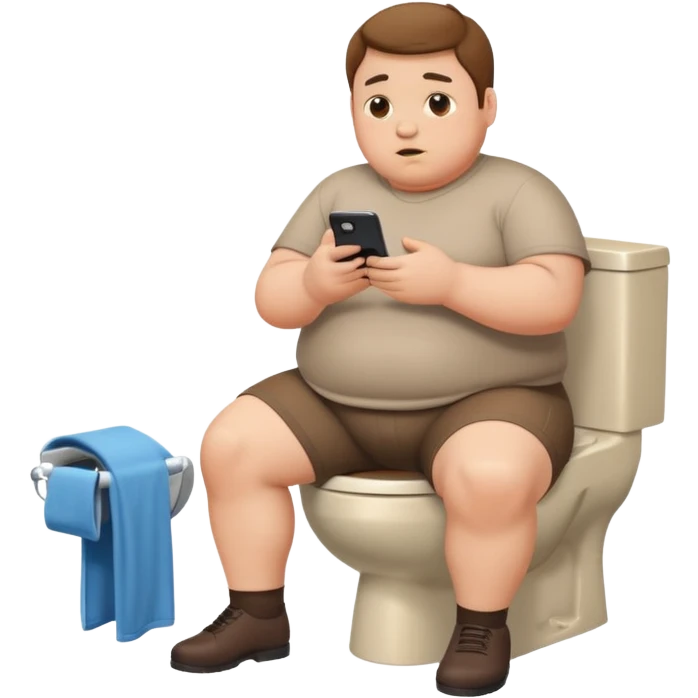 chubby man on a toilet, pants at ankles, using a smartphone emoji