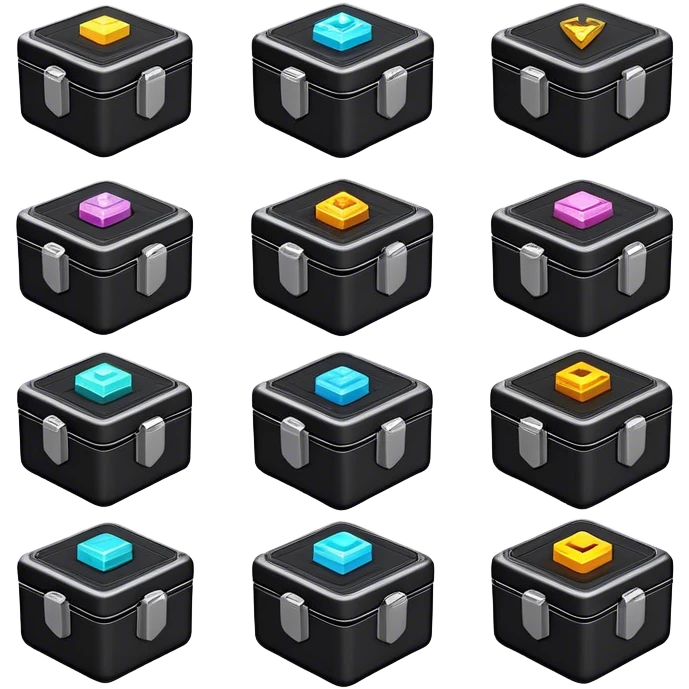 Clash of Clans aesthetic: Cinematic Playful Sci-fi Loot Crate Emoji, rendered in a 3D vector-style similar to standard emojis with minimal shading and bold, simplified shapes. A compact, futuristic storage box with sleek metallic panels and digital accents, softly glowing with a cosmic treasure charm. Simplified yet unmistakably iconic, highly detailed and consistent, glowing with a soft radiant shine and high gloss. Stylized with a touch of intergalactic mystery and a soft glowing outline, capturing the essence of a futuristic reward chest with a friendly, playful allure! emoji