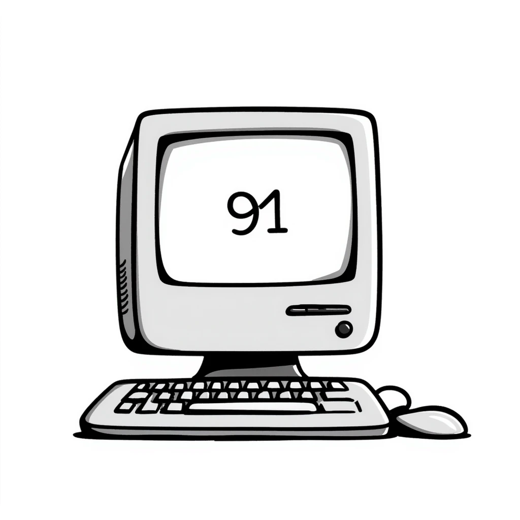 Pixel art style old Macintosh computer, simple monochrome linework emoji