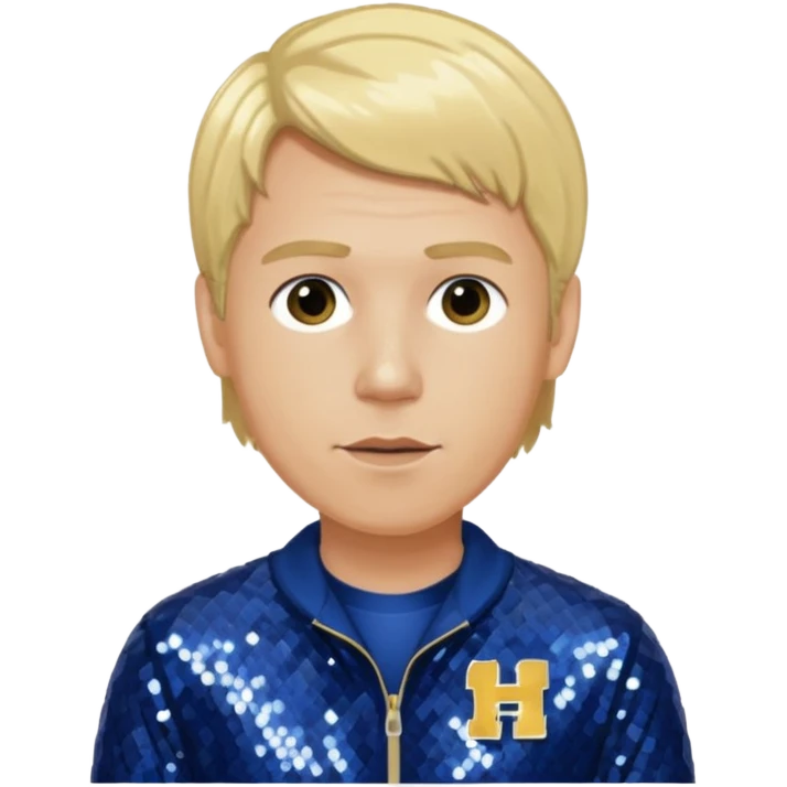 Bill Sage as Coach Heider from Mysterious Skin with light skin, golden blonde hair, dark blue sequin outfit emoji