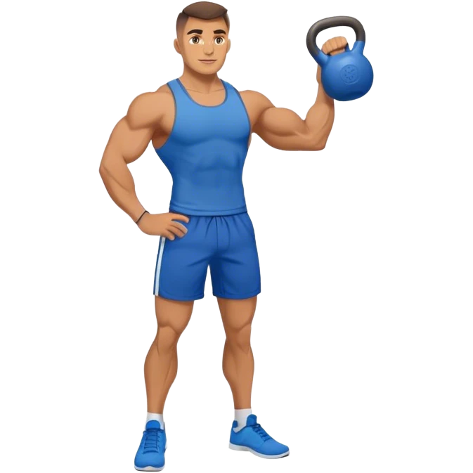 jacked man with blue shorts holding kettlebell emoji