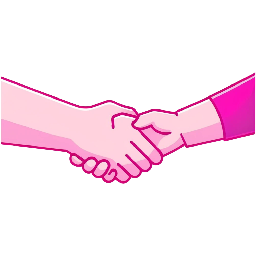 handshake, transparent glass with bright pink gradient from #FF335F to #FF99AA, soft glow and shadows, minimalistic emoji