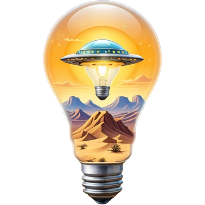 Lightbulb with a desert scene and UFO inside  emoji