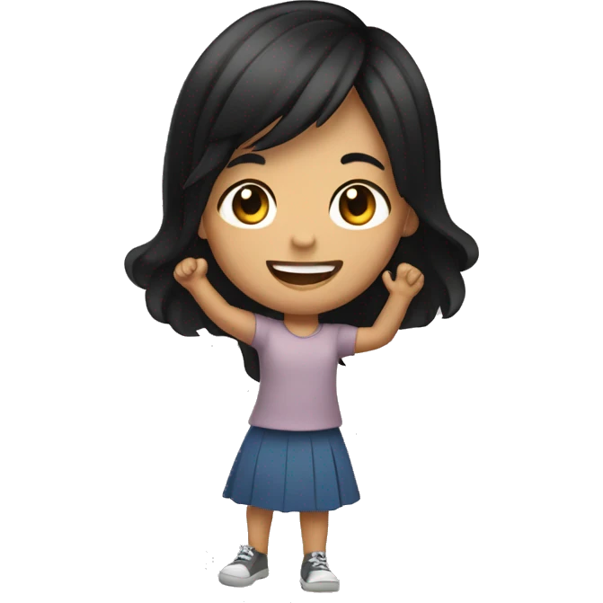 smiling girl with black hair raising hand emoji
