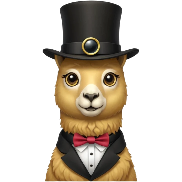 A small golden llama silhouette wearing a black top hat and a monocle emoji