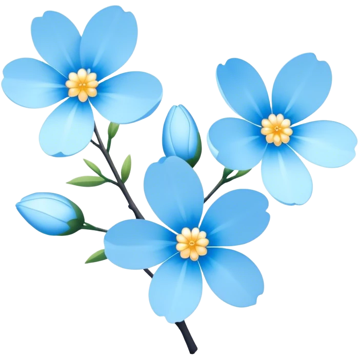 three light blue flowers on a branch with sparkles emoji