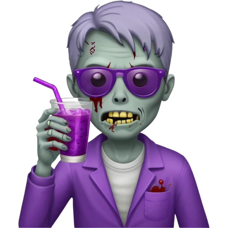 Zombie with sunglasses drinking a double cup of purple soda emoji