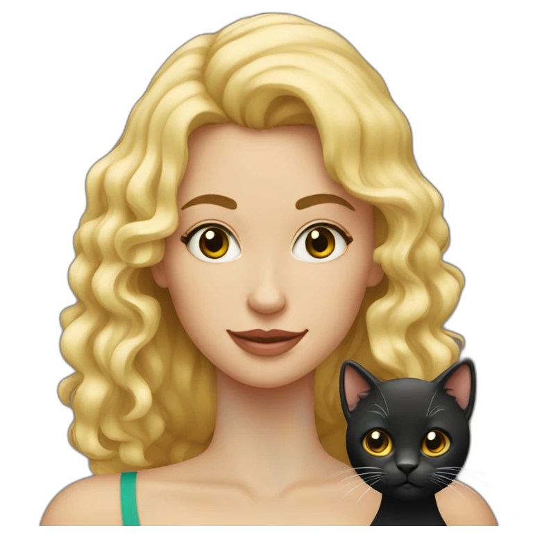 Mujer rubia pelo rizado con gato negro emoji