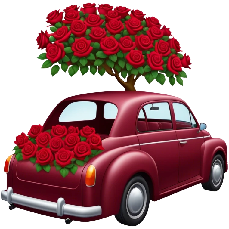 Burgundy car in the trunk many roses emoji