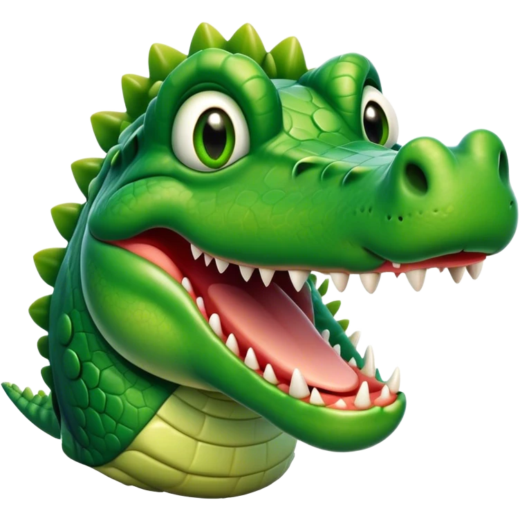 Cinematic Realistic Comical Crocodile Portrait Emoji, Head tilted dramatically with an exaggeratedly amused expression, featuring a striking, glossy scaly hide with bold textures and wide, expressive eyes full of playful disbelief, rendered with vivid natural hues and lifelike detail, high shine, dramatic yet playful, styled with an air of cheeky aquatic mischief, soft glowing outline, capturing the essence of a spirited and over‐the‐top crocodile that looks ready to snap its jaws in a burst of viral wild humor! emoji
