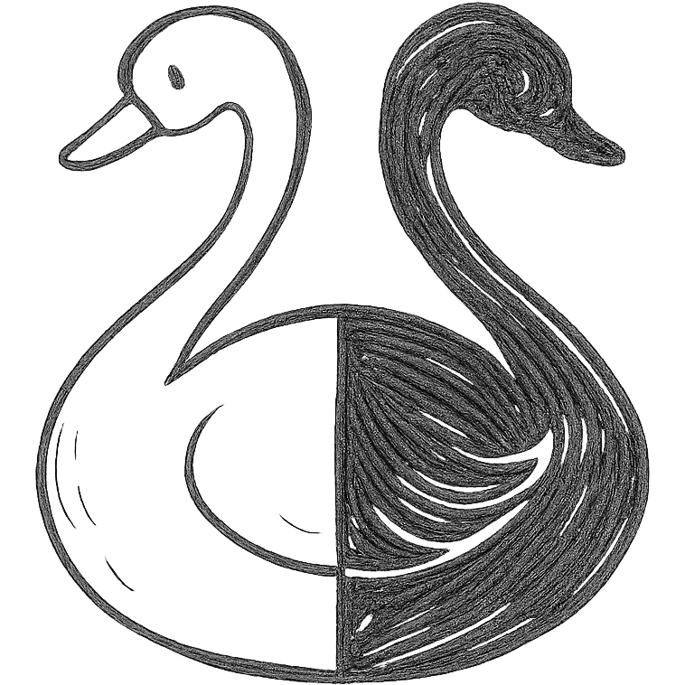 half white and half black swan, hand-drawn outlined icon emoji