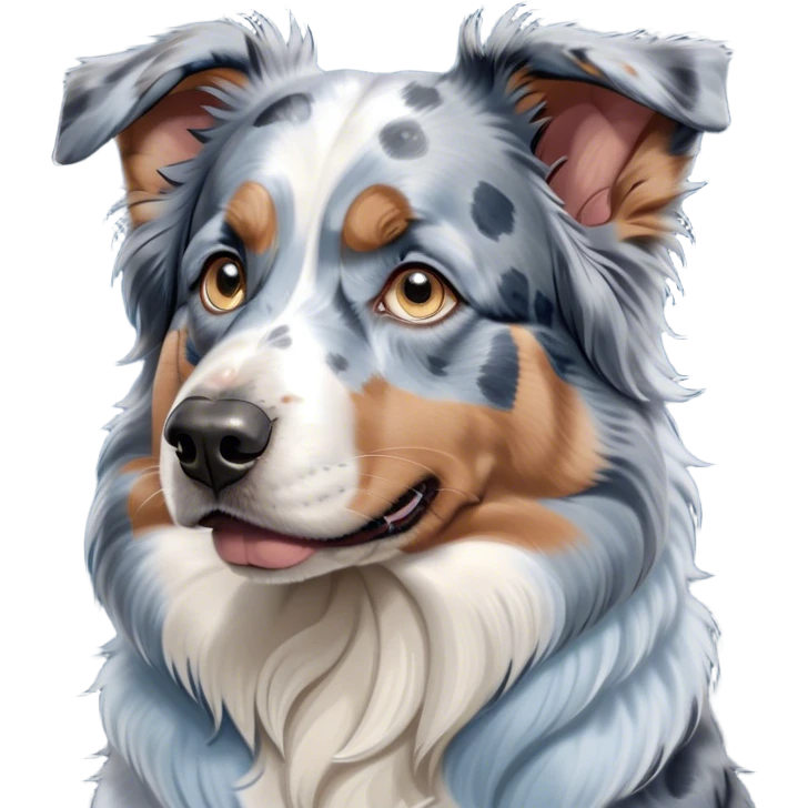Cinematic Grumpy Tan Point Blue Merle Australian Shepherd Portrait Emoji, Head tilted slightly with a deeply unimpressed expression, thick blue merle fur with bold tan points and subtle white markings, large, droopy blue eyes narrowed into an unamused glare, ears drooping in exasperation, Simplified yet comically expressive features, highly detailed, glowing with a dry, sarcastic glow, high shine, effortlessly judgmental yet dignified, stylized with a touch of cynicism, bright but brooding, soft glowing outline, capturing the essence of an eternally unimpressed yet endearing pup, so lifelike it feels like it could sigh heavily at you in disdain at any moment! emoji