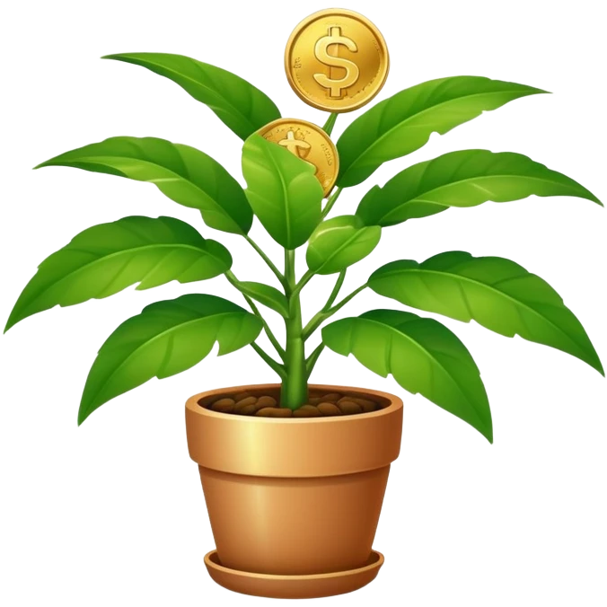 potted house plant with coins on leaves emoji