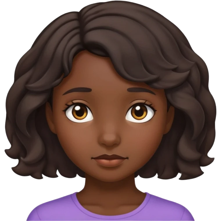 Girl showing shyness, dark skin tone, short wavy hair emoji