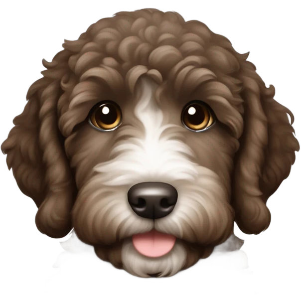 Dark brown and sable labradoodle puppy with white patch on chest emoji