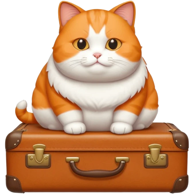 A chubby cat sitting proudly next to a neatly packed suitcase. emoji