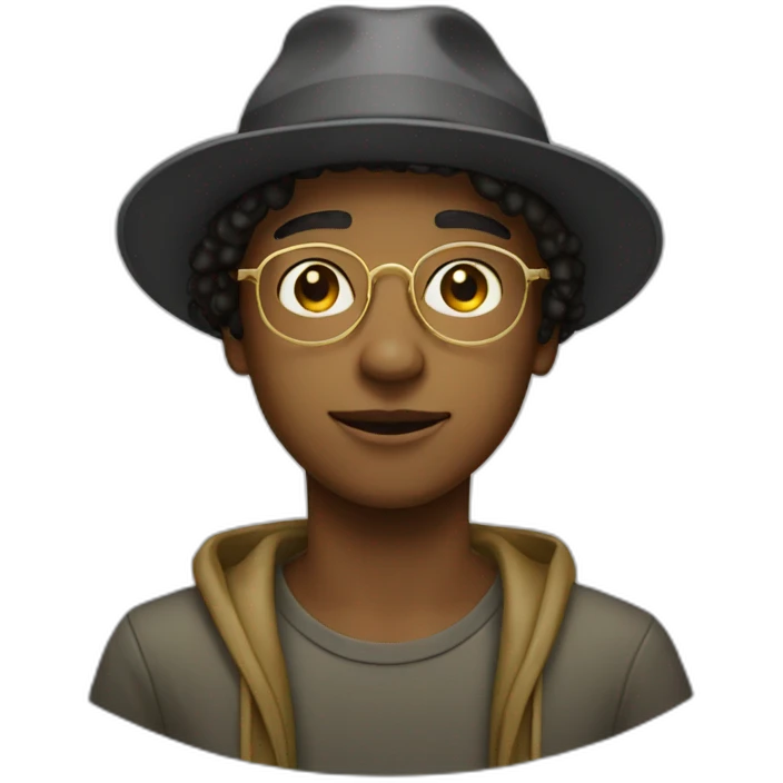 young guy with thin gold glasses and bob hat emoji