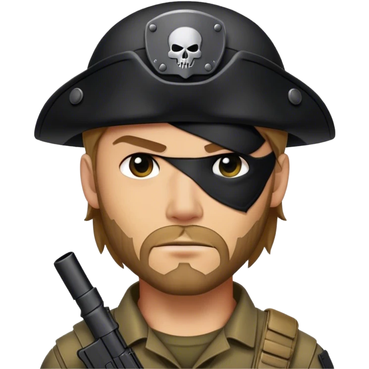 A rugged mercenary with stubble, black tactical gear, and an eye patch with a faint scar beneath. emoji