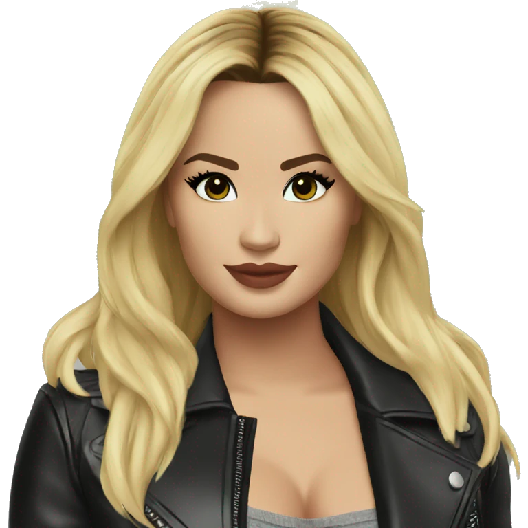 blonde Demi Lovato in leather jacket outdoors emoji