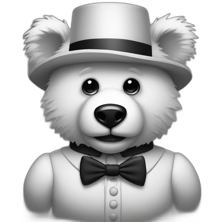 Scary Bear with bowtie, creepy, black and white, rubber hose style emoji