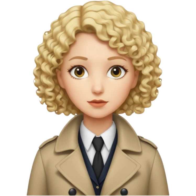 detective woman in long coat, blond short curly hair, white skin emoji