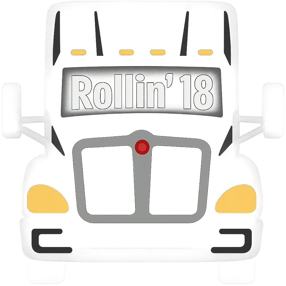 Add the text 'Rollin' 18' in a bold, clear font on the truck. Keep the emoji style and no background. emoji