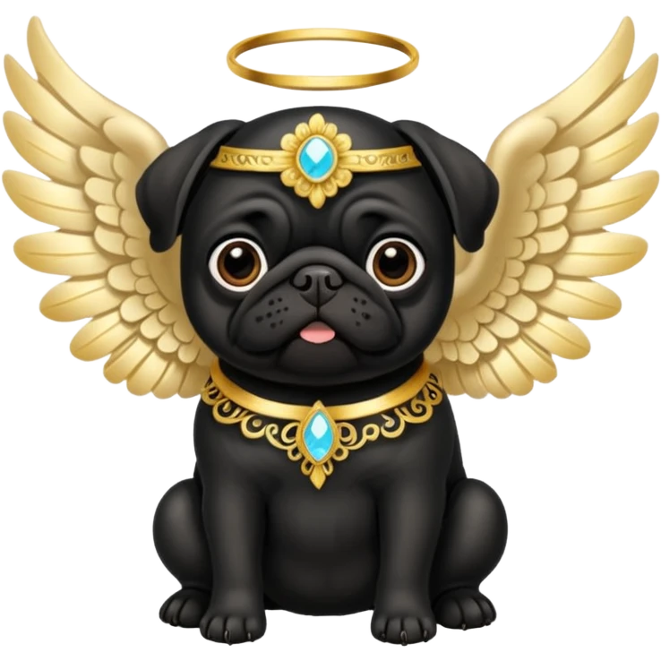 Black pug with beautiful ornate cream and gold angel wings emoji