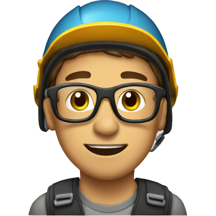 Young man with safety helmet, glases and earplugs emoji