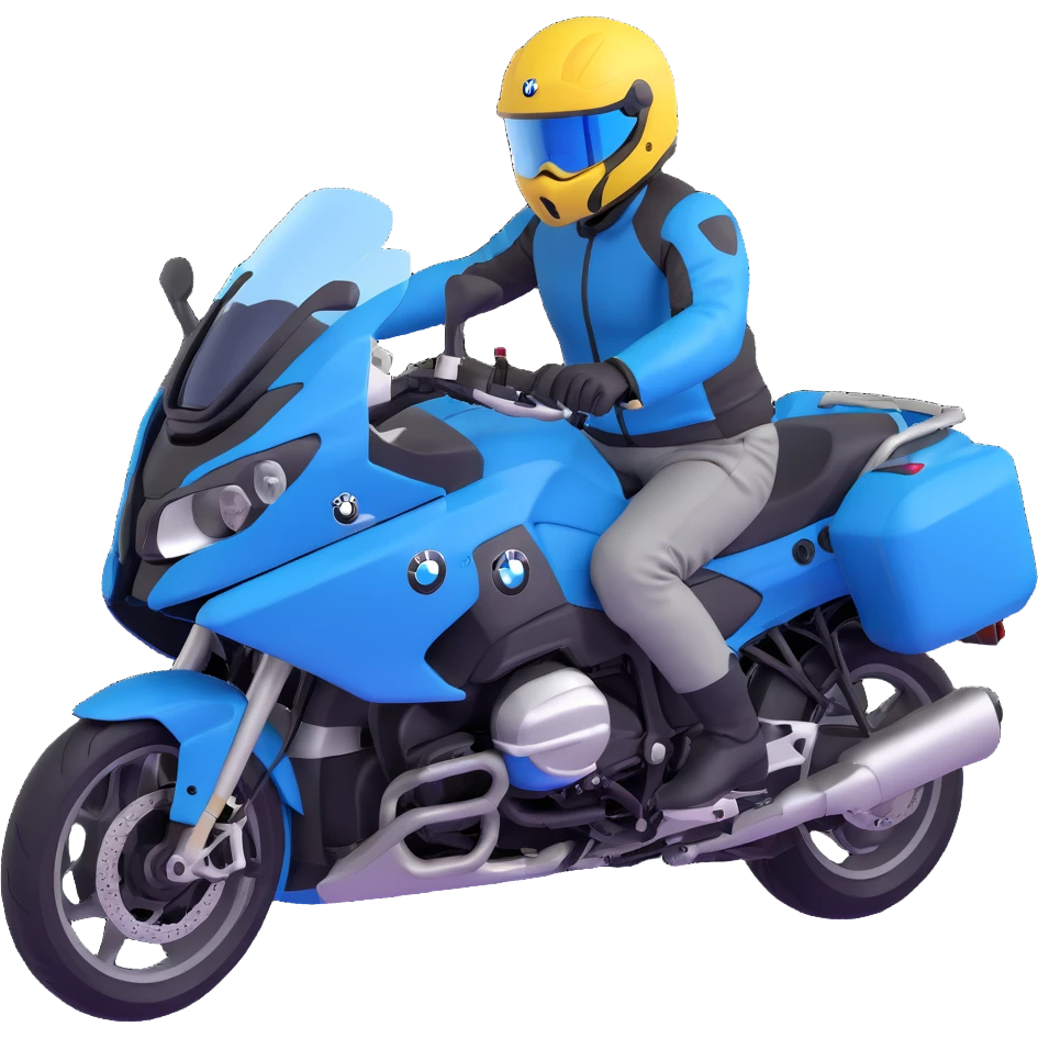 blue BMW RT1200 touring motorcycle with rider wearing helmet emoji