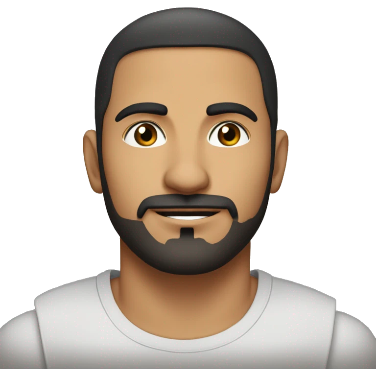 A head and shoulders shot of a 32 year old Middle Eastern man, with short black hair, with goatee facial hair,   with brown eyes wearing a t-shirt. emoji